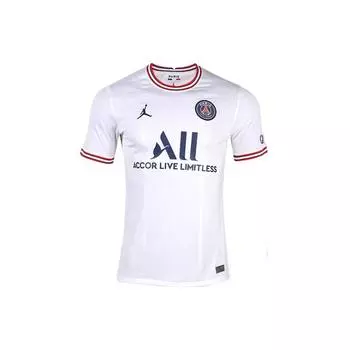 Jordan Paris Saint-Germain Fan Edition 21-22 Season Sports Football Джерси с коротким рукавом Четвертая выездная форма Мужские топы Белые DH7471-101 XL