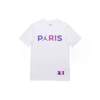 Jordan Paris Saint-Germain Повседневная спортивная футболка с круглым вырезом с коротким рукавом Мужские топы Белые CZ0802-100 XS