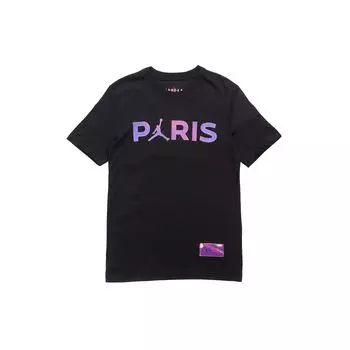 Jordan Paris Saint-Germain Повседневная спортивная футболка с круглым вырезом с коротким рукавом Мужские топы Черный CZ0802-010 XS