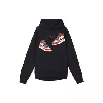 Jordan Pattern Print Однотонный пуловер с капюшоном и длинными рукавами Мужские топы Черный FD0569-010 L