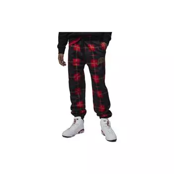 Jordan Plaid Letter Logo Print Cuffed Knit Sports Pants Kids bottoms Black FB9432-010 M