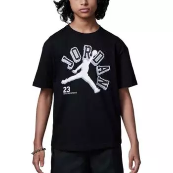 Jordan Повседневная футболка с круглым вырезом Varsity Jumpman, детские топы, черный, белый цвет, FV2530-011 L