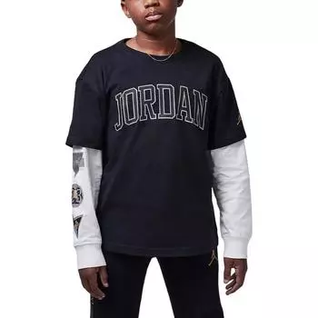 Jordan See Me Shine Crew Neck Letter Pullover Long Sleeve T-Shirt Kids Tops Black HV1599-010 L