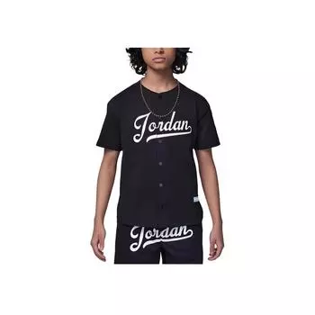 Jordan Shirt Single Button Comfortable Soft Short Sleeve Kids tops Black HM4747-010 M