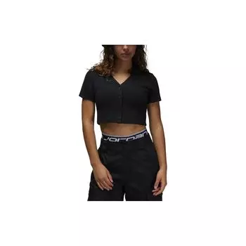 Jordan Однотонный повседневный укороченный топ с V-образным вырезом и короткими рукавами, женские топы, черный цвет FN5397-010 S