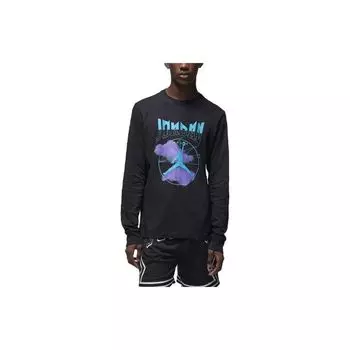 Jordan Sport Letter Print Pattern Ribbed Crew Neck Long Sleeve T-Shirt Men Tops Black FD7004-011 L