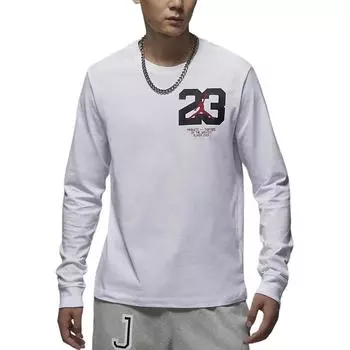 Jordan Спортивная футболка Dri-FIT с принтом букв и цифр, быстросохнущая, с длинным рукавом, мужская, белая, FZ1982-100 L