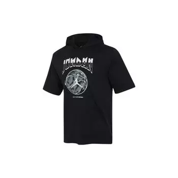 Jordan Спортивная футболка с капюшоном и коротким рукавом с логотипом. Мужские топы, черные FB7428-010 L