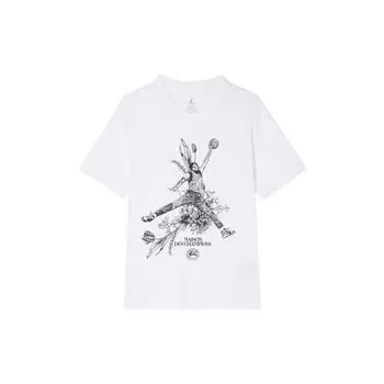 Jordan Спортивная футболка с коротким рукавом и логотипом Dri-FIT, цветочная графика, для активного отдыха, мужская, белая, FZ1929100 S