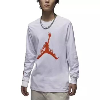 Jordan Спортивный повседневный свитер с длинным рукавом, футболка мужская, топы, белая, оранжевая, FZ1990-100 L