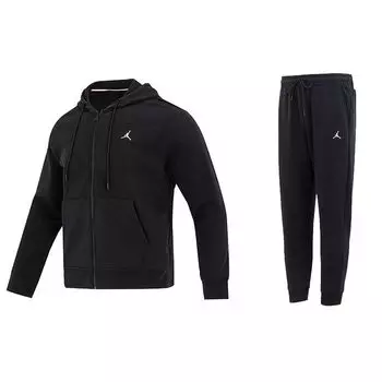 Jordan Sports Hoodie And Knit Long Брюки Комплект Мужской Активный Черный DQ7351-010+DQ7341-010 M