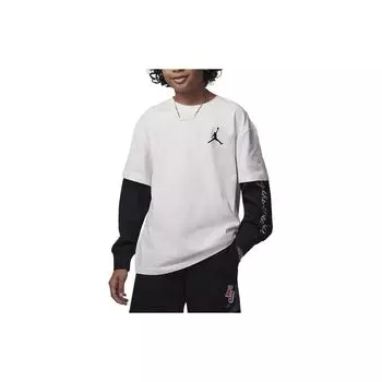 Jordan Stitch Patch Logo Round Neck Fake Two-Piece Long Sleeve Printed T-Shirt Kids Tops White HF2312-133 M
