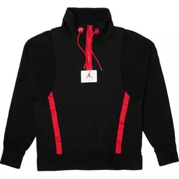 Jordan Striped Logo Patch American Vintage Stand Collar Long Sleeve Sweatshirt Men sweatshirt Black AH3409-010 XS