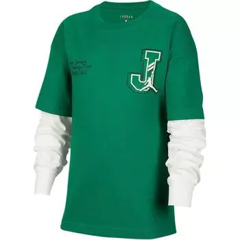 Jordan T-Shirt Air Fake Two-Piece Round Neck Long Sleeve Kids tops Light-Green IF3738-302 M