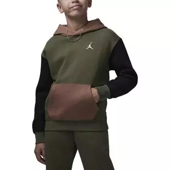 Jordan Толстовка с капюшоном из флиса с цветным блоком MJ Brooklyn Logo, детские толстовки с капюшоном, оливково-зеленый HQ7083-222 XS