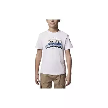 Jordan World Letter Round Neck Casual Short Sleeve T-Shirt Kids Tops White HF2432-100 XS