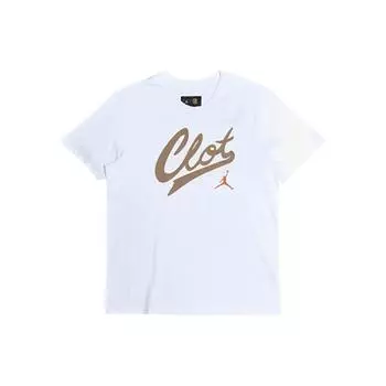 Jordan X CLOT Collaboration Логотип Принт Круглый вырез Пуловер Футболка с коротким рукавом Футболки унисекс Белый AV6261-101 L
