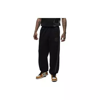 Jordan X PSG Collaboration Paris Saint-Germain Drawstring Logo Print Loose Mid-Rise Tie Waist Fleece Knit Sweatpants Men bottoms Black DZ2949-010 L