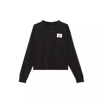 Jordan Женская футболка с логотипом Essential Woven Print, однотонная, с круглым вырезом, длинным рукавом и заниженной линией плеч, черная CW6454-010 XL