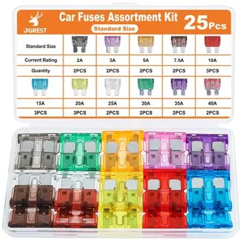 JOREST 25pcs Car Fuse for 3A 5A 10A 15A 20A 25A 30A 35A Standard Flat Fuse Colorful Car/Truck/Motorcycle (2A 7.5A 40A),