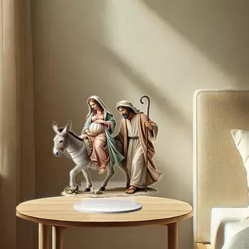 Joseph Mary Acrylic Sign Xmas Decor 2D Centerpiece Waterproof Christmas Desktop Ornament for