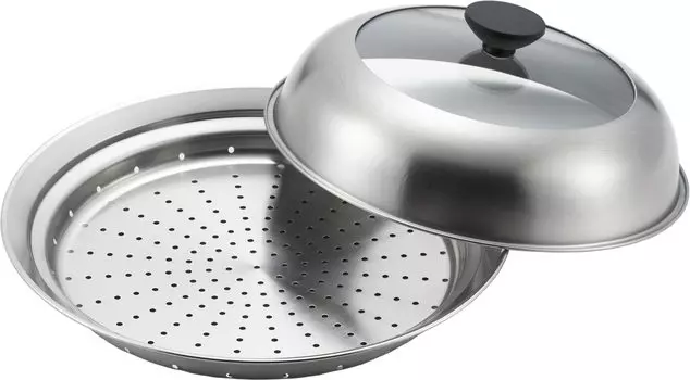 Ёсикава Я вижу сковороду-пароварку со стеклянной крышкой, просто поместите ее на сковороду из нержавеющей стали, изготовленную в Японии, YJ3212! 24-26см, крышка,