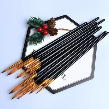 JOWOART 10 шт. кисти для акварельной живописи, нейлоновые волосы, набор с круглой головкой, акриловая масляная кисть, ручка для рисования, высококачественные березовые стержни, художественные принадлежности