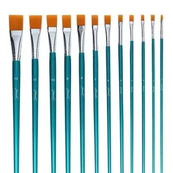 JOWOART 12 шт./компл. акриловые нейлоновые кисти с плоской головкой для волос, художественные принадлежности, масляная акварельная кисть для художника, инструмент для рисования школьников