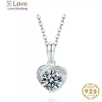 JoyceJelly Модные женские кольца 925 Серебряные моссаниты 1 карат Драгоценный камень 4 когтя Сердце Дизайн Круглый камень Простые модные ювелирные изделия Подарки серебряный