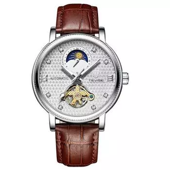 JPM TEVISE Мужские автоматические кожаные часы TVX09A Moon Phase Simple Design, популярные корейские часы