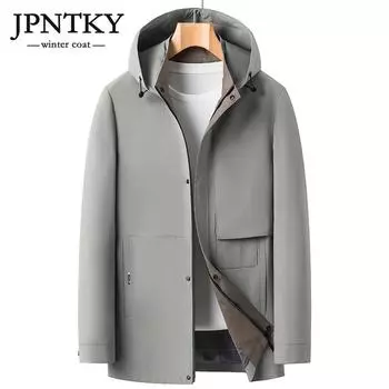 JPNTKY Мужская куртка с капюшоном средней длины, деловая повседневная куртка, куртка для мужчин среднего возраста, повседневная съемная куртка с капюшоном