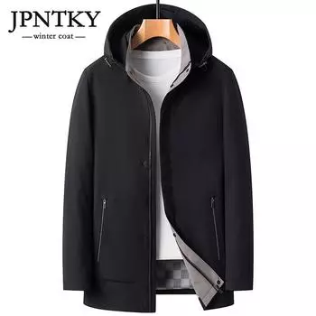 JPNTKY Мужская молочная шелковая куртка с капюшоном, весенне-осенняя деловая повседневная куртка средней длины на молнии