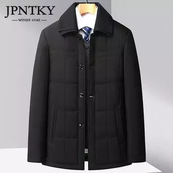 JPNTKY Мужская тонкая куртка с хлопковой подкладкой среднего возраста с лацканами, осенне-зимняя теплая теплая куртка для папы в деловом стиле, повседневная куртка с хлопковой подкладкой