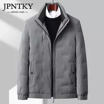 JPNTKY Мужской пуховик, обычное зимнее пальто, свободный модный мужской пуховик с воротником-стойкой, мужской белый утиный пух
