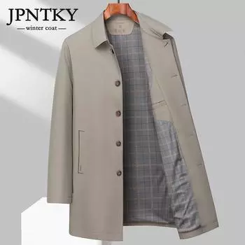 JPNTKY Мужской Тренч средней длины, весенне-осеннее пальто, куртка с лацканами, деловой повседневный паркер, свободный топ, мужская мода