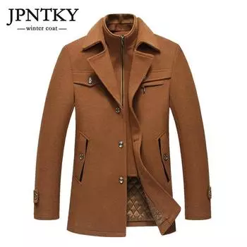 JPNTKY осенне-зимнее шерстяное пальто с двойным воротником, мужское пальто, повседневное, средней длины, утепленный хлопок, мужской плащ, мужской плащ