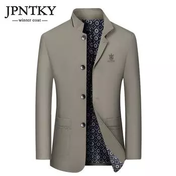 JPNTKY осенне-зимняя мужская куртка с воротником-стойкой среднего возраста, деловая повседневная простая повседневная куртка, костюм для папы, мужское пальто