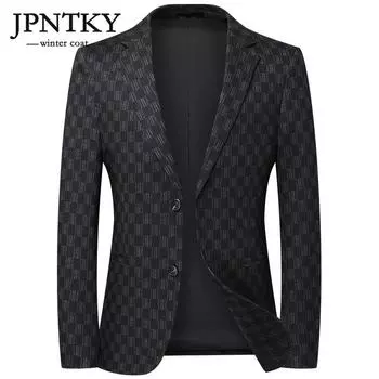 JPNTKY осенний мужской пиджак среднего возраста, деловой повседневный элитный клетчатый костюм, куртка, костюм, мужское пальто