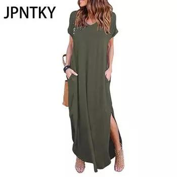 JPNTKY Сексуальное женское платье размера плюс 5XL, летнее однотонное повседневное платье макси с коротким рукавом для женщин, длинное платье, женские платья S белый