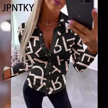 JPNTKY Женская мода повседневная осень-зима с длинным рукавом и воротником-поло блузки и рубашки S