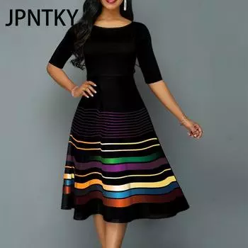 JPNTKY Женская мода лето весна 2/1 рукав О-образный вырез повседневные платья S