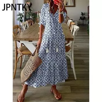 JPNTKY Женская мода лето весна 2/1 рукав V-образный вырез повседневные платья S фиолетовый