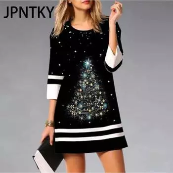 JPNTKY Женская мода лето весна 3/4 рукав О-образный вырез повседневные платья S