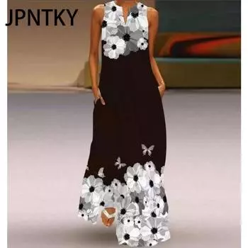 JPNTKY Женская мода лето весна без рукавов V-образный вырез повседневные платья S
