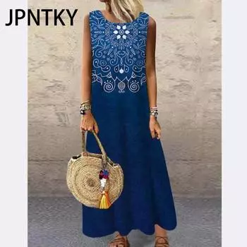 JPNTKY Женская мода лето весна без рукавов О-образный вырез повседневные платья S