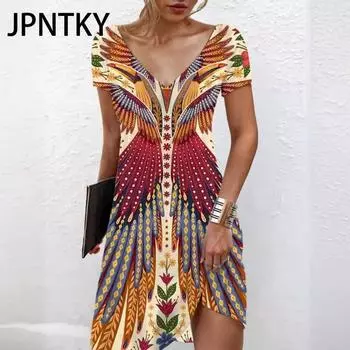 JPNTKY Женская мода лето весна короткие рукава V-образный вырез повседневные платья S