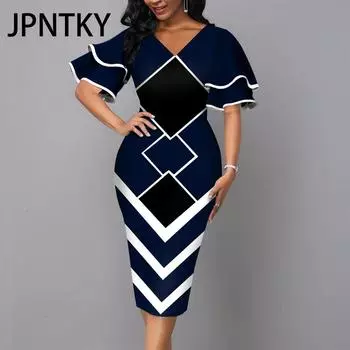 JPNTKY Женская мода лето весна короткие рукава V-образный вырез повседневные платья S жёлтый