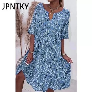 JPNTKY Женская мода лето весна однотонный принт короткий рукав повседневные платья S розовый