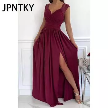 JPNTKY Женская мода лето весна однотонный принт без рукавов V-образный вырез повседневные платья S бежевый