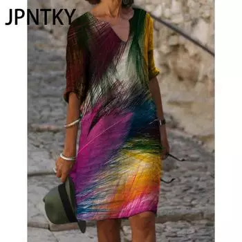 JPNTKY Женская мода лето весна 2/1 рукав V-образный вырез повседневные платья S